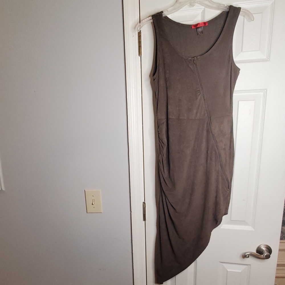 Grey faux suede asymmetrical dress